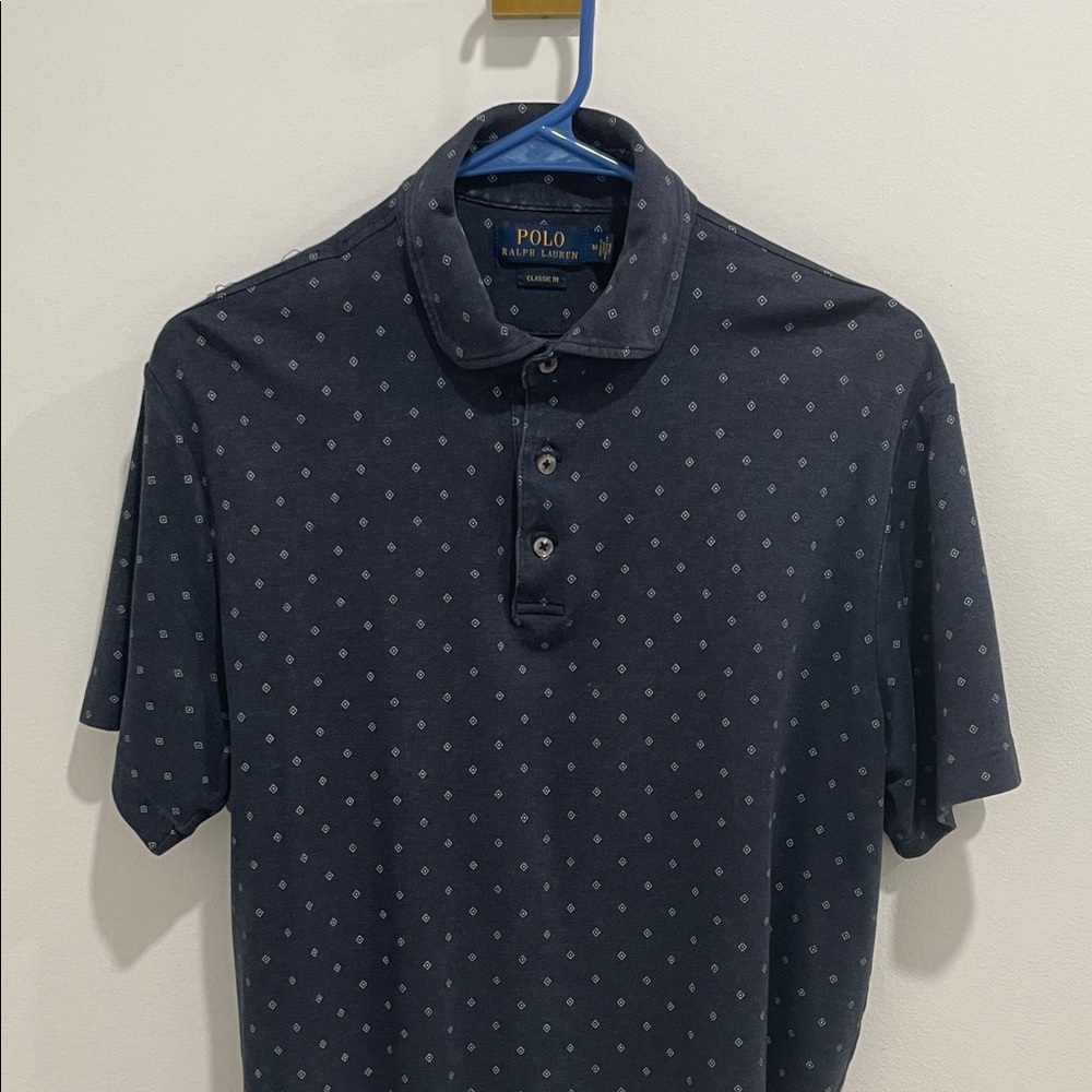 Polo by Ralph Lauren Men's Dark Blue Patterned Polo Shirt
